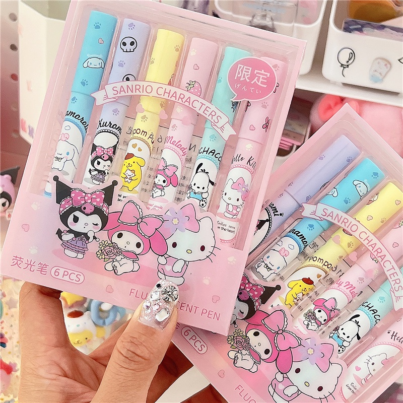 Sanrio Highlighter 6 Colors Fluorescent Marker Pen Color Pens Student ...