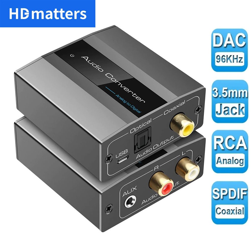 Analog To Digital Audio Converter 96KHz With RCA 3.5mm Jack Stereo to
