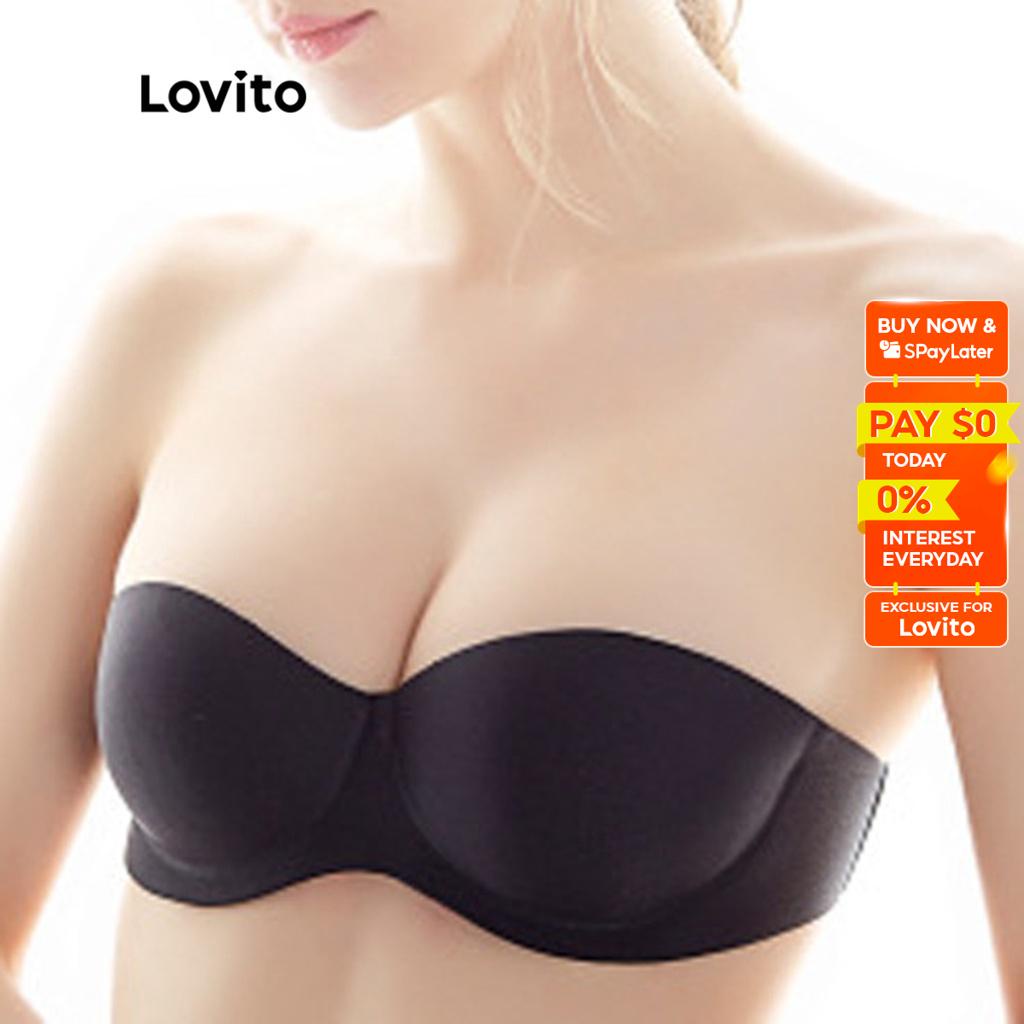 Lovito Elegant Plain Strapless Backless Removable Pads Wireless Women Bra  L344L016 (Black/Apricot)