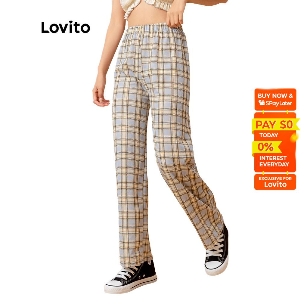 Casual Plaid Elastic Waist Pants