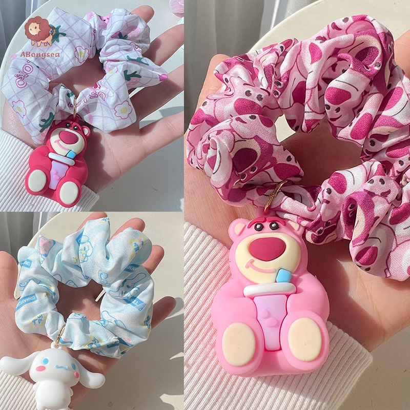 abongsea Cute Sanrio Large Intese Hair Ring Kawaii Anime Stawberry Bear