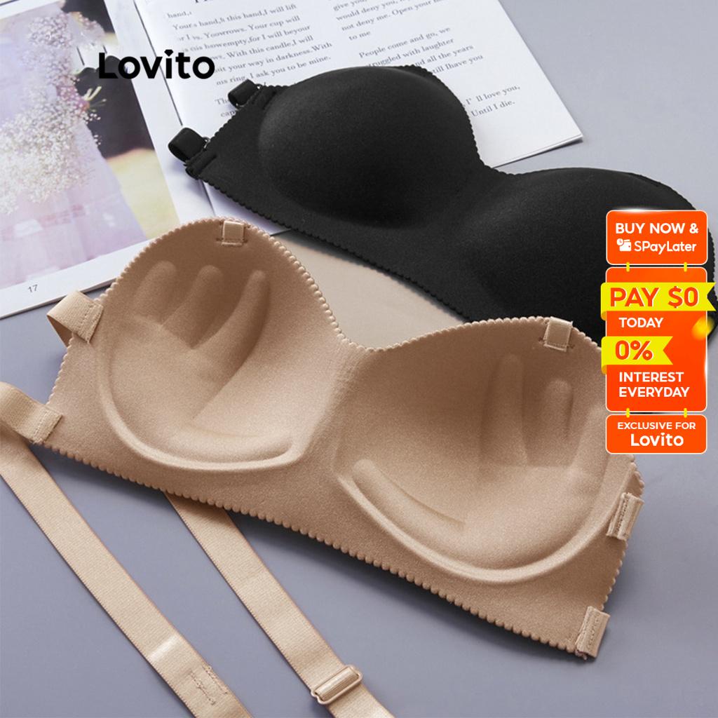 Lovito Casual Plain Full Coverage Backless Strapless Bras for