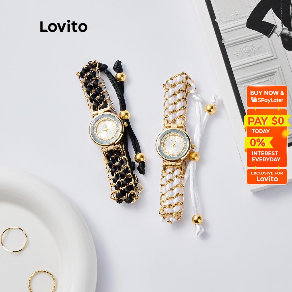 Lovito Casual Plain Braid Strap Mini Quartz Watches for Women L50AD106