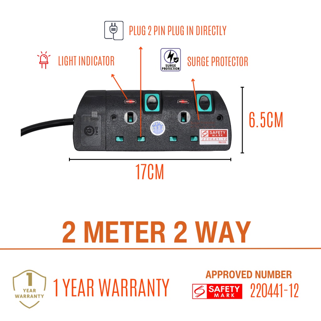 [Surge Protection] IWILL Classic Black Extension Plug Extension Cords ...