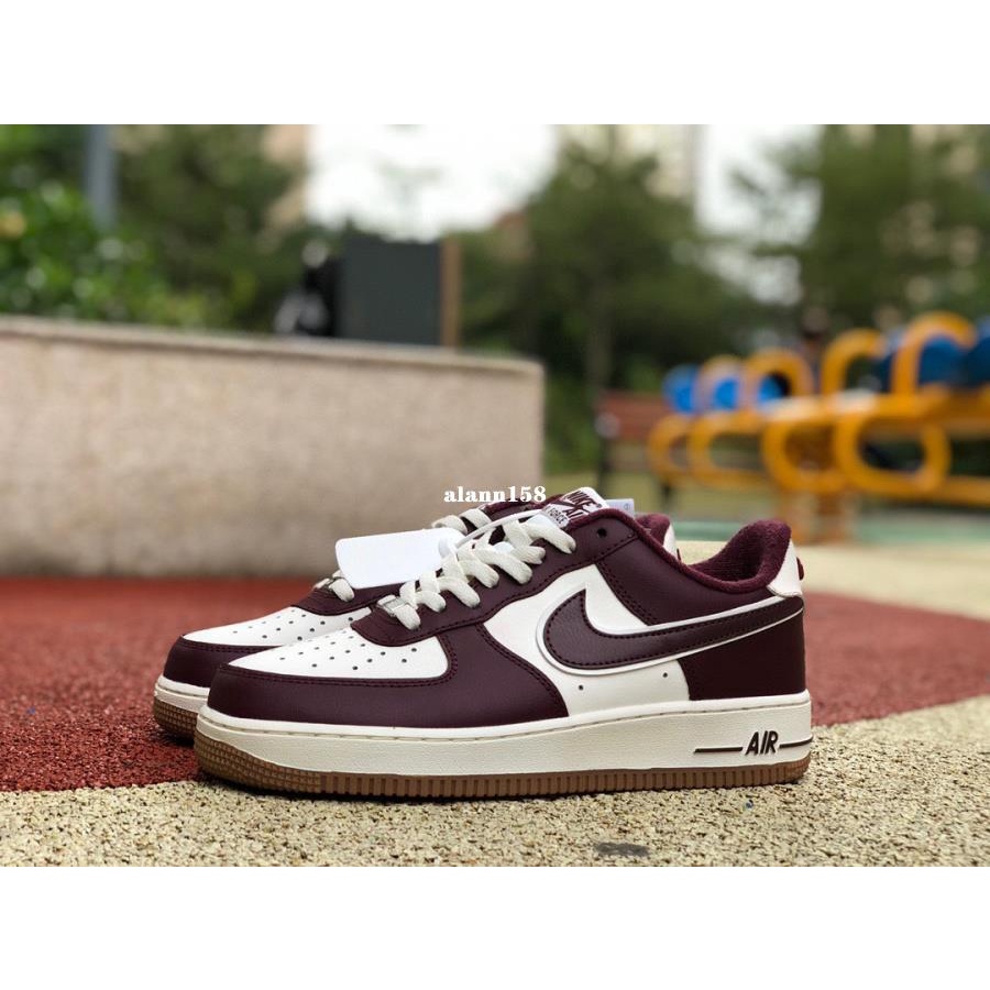 Nike Air Force 1 Low White Wine Red Raw Rubber Sole Skateboard Shoes Casual Running Shoes Sports Training Basketball