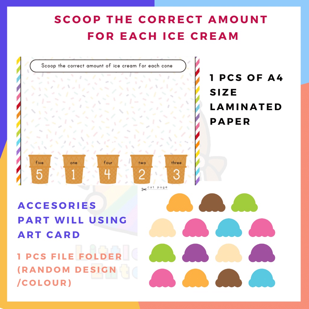 Montessori Busy Book – Ice Cream Number Matching Buku Interaktif ...