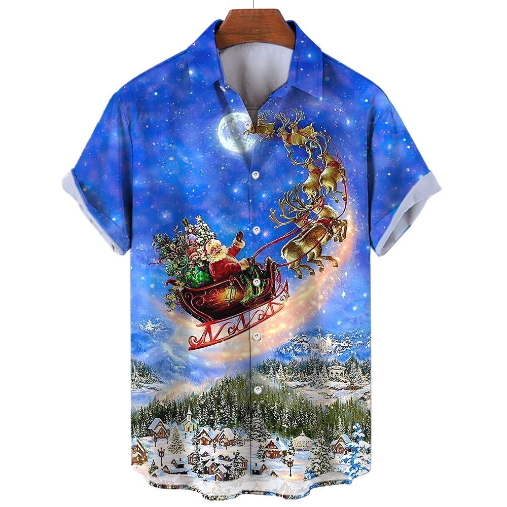 Mens christmas print on sale shirts