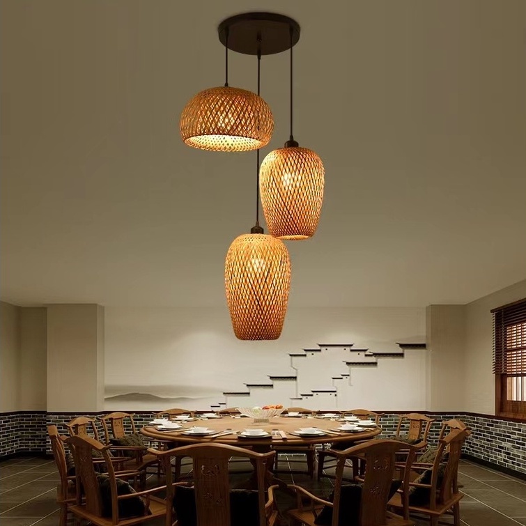 Lantern Pendant Light led Rattan Chandelier Restaurant Tea House Retro ...