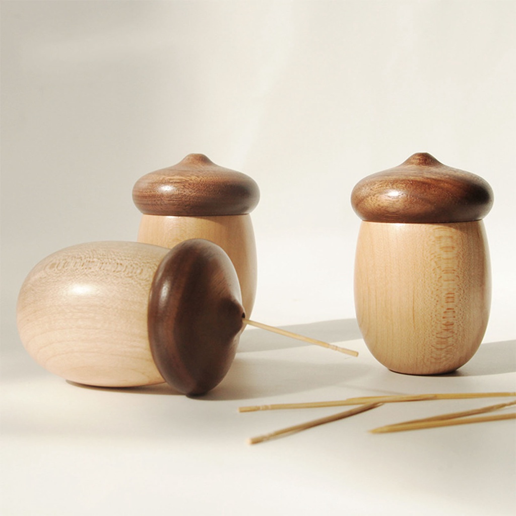 Japanese Style Acorn Shaped Toothpicks Holder Wooden Mini Toothpicks