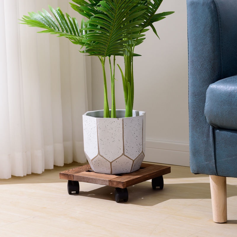 Flowerpot Tray Universal Wheel Carbonized Antiseptic Wood Rectangular ...
