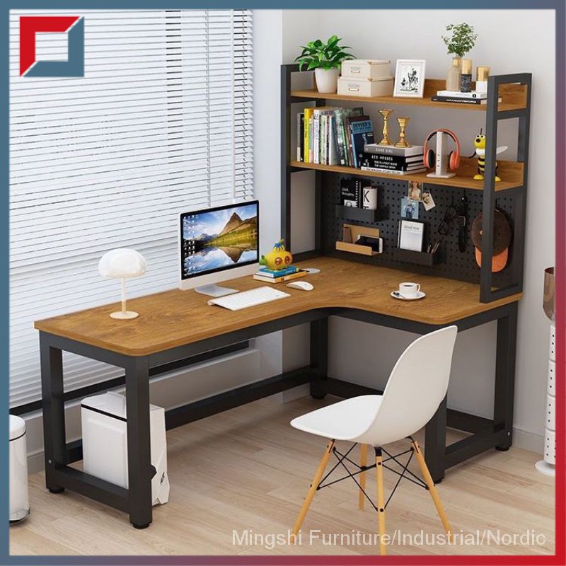 Hole board corner bookshelf desk combination integrated desktop