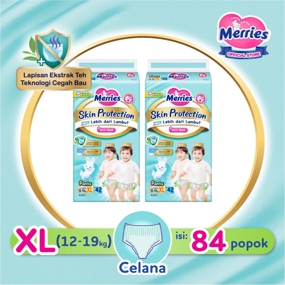 Merries Skin Protection Popok bayi Celana XL 42 - Perlengkapan Bayi Dengan Ekstrak Daun Teh Alami x2