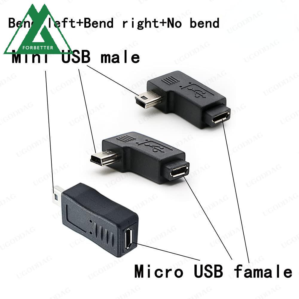 FORBETTER USB Adapter Bend To Right Transfer Head to Mini USB Male ...