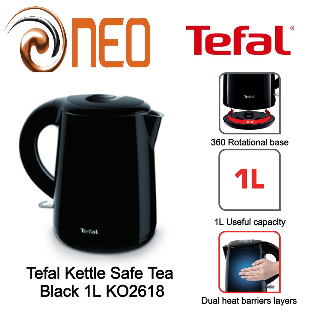 Tefal Kettle Safe Tea Black 1L/1.7L KO2618/KO2601/KO2608 2 YEARS