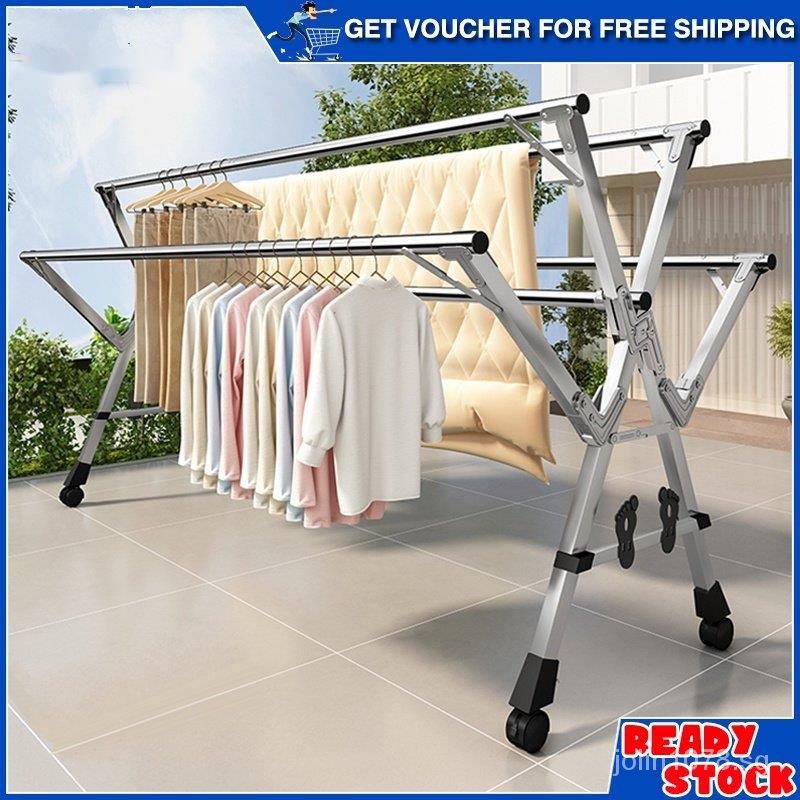 2/3/5 Pole Stainless Steel Clothes Rack Drying Rack Laundry Rack Stand ...