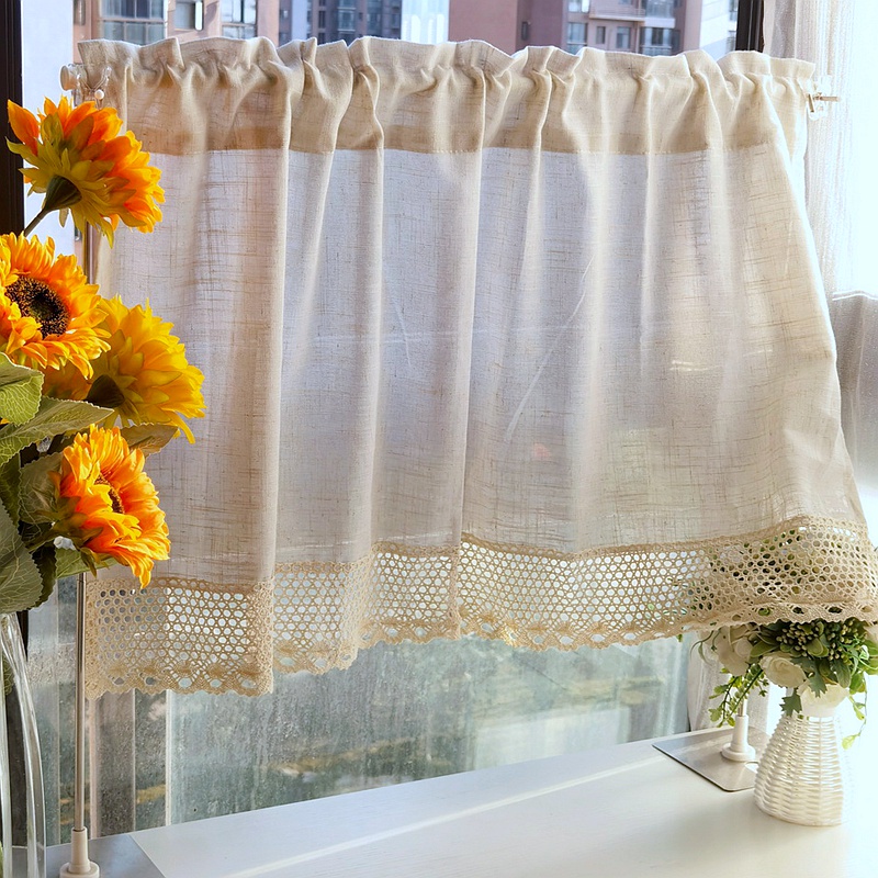 Natural Linen Blend Short Curtain Valance for Farmhouses’ Kitchen ...