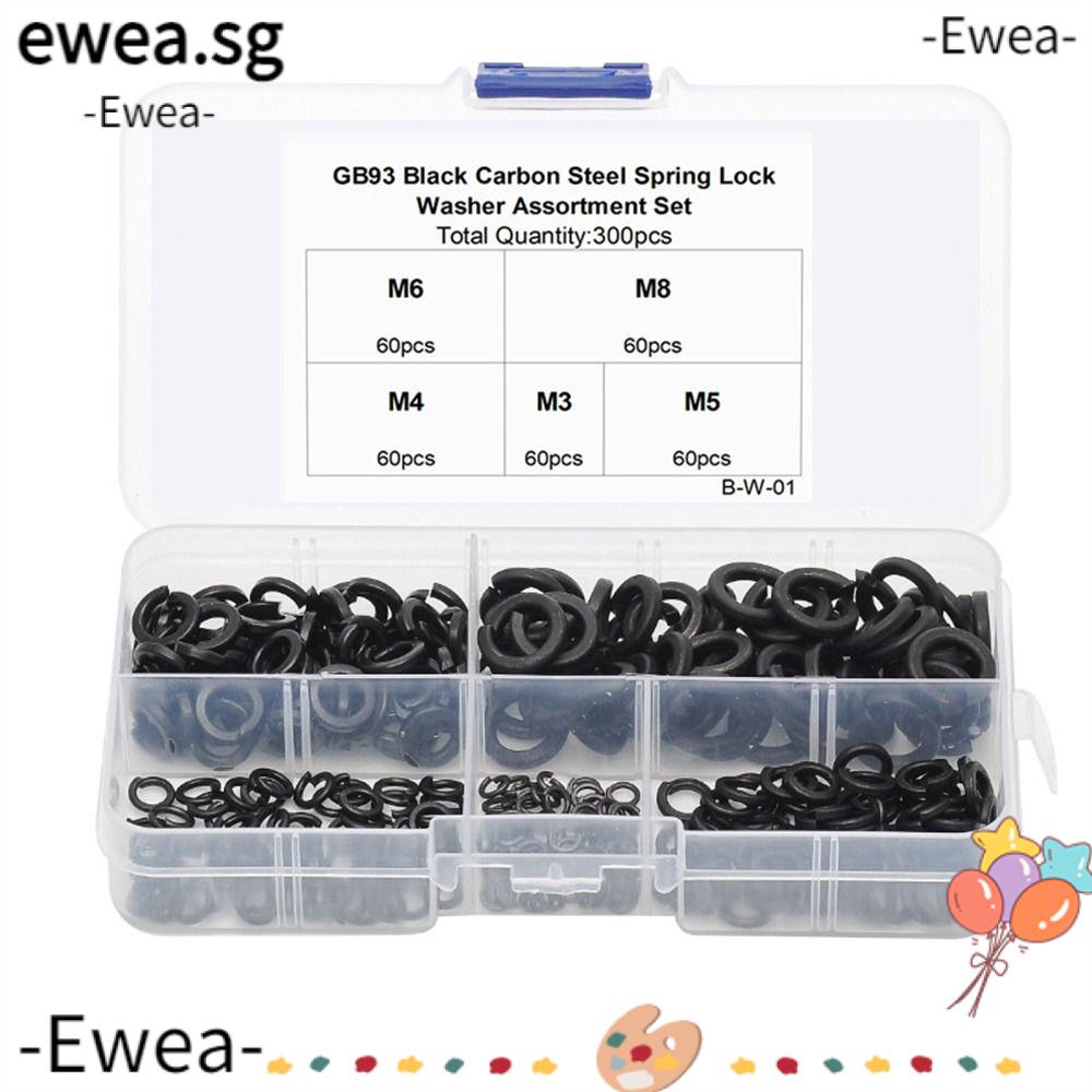 EWEA 300Pcs Spring Lock Washers, M3 M4 M5 M6 M8 Black Assortment Kit
