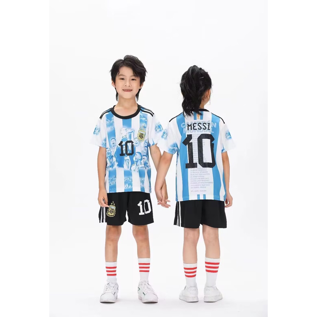 2022 Champion Anniversary Argentina No.10 Messi Jersey for Kids Children  Football Clothing Sets