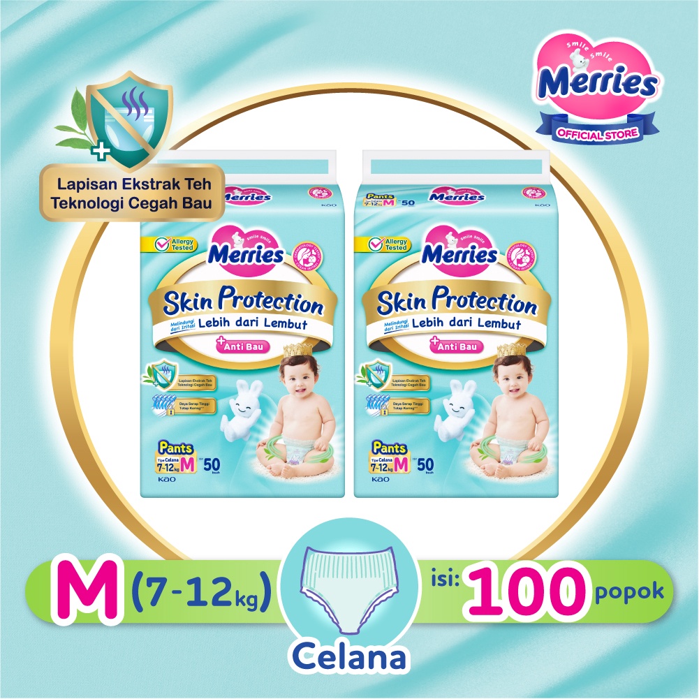Merries Skin Protection Popok bayi Celana M 50 - Perlengkapan Bayi Dengan Ekstrak Daun Teh Alami x2