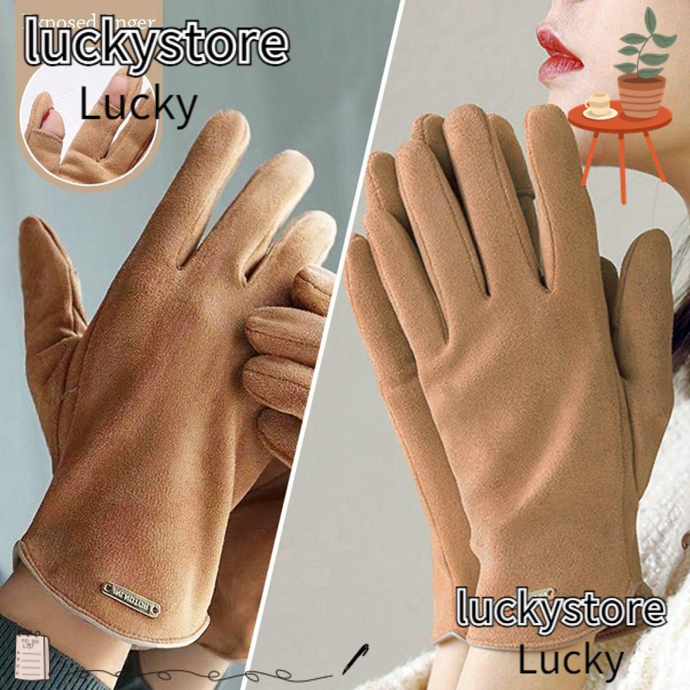 LUCKY Touch Screen Gloves, Suede Velvet Driving Mittens, Graceful Thicken  Warm Winter Ski Gloves Women