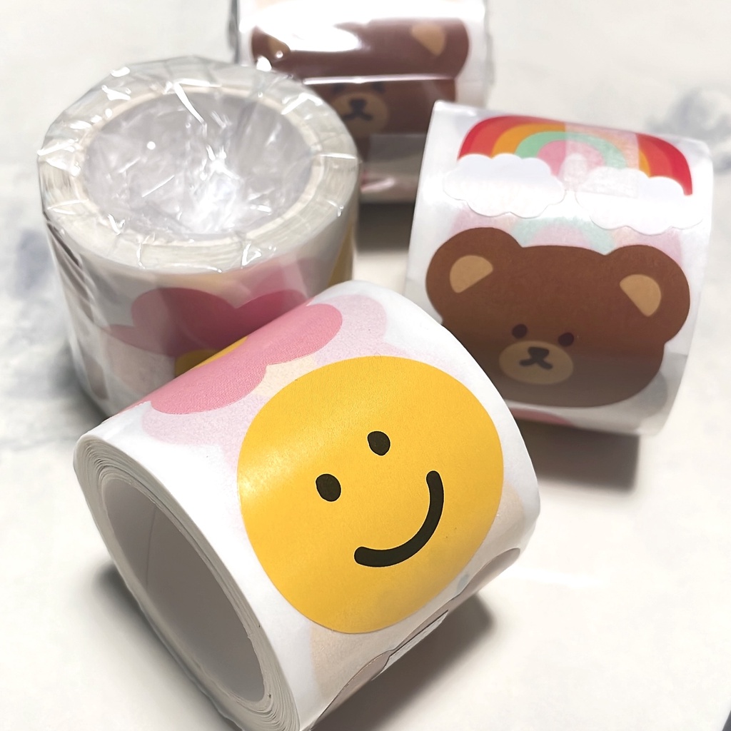 KOREA DAISO] Roll Type Stickers - Happy (150 stickers in 1 roll)