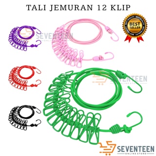 GANTUNGAN Seventeen 2IN1 Elastic Clothesline Rope With 12 Clips