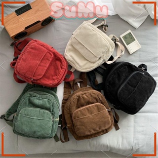 Fashion Women Mini Backpack Corduroy Solid Small Backpacks Simple Retro  Casual Black 