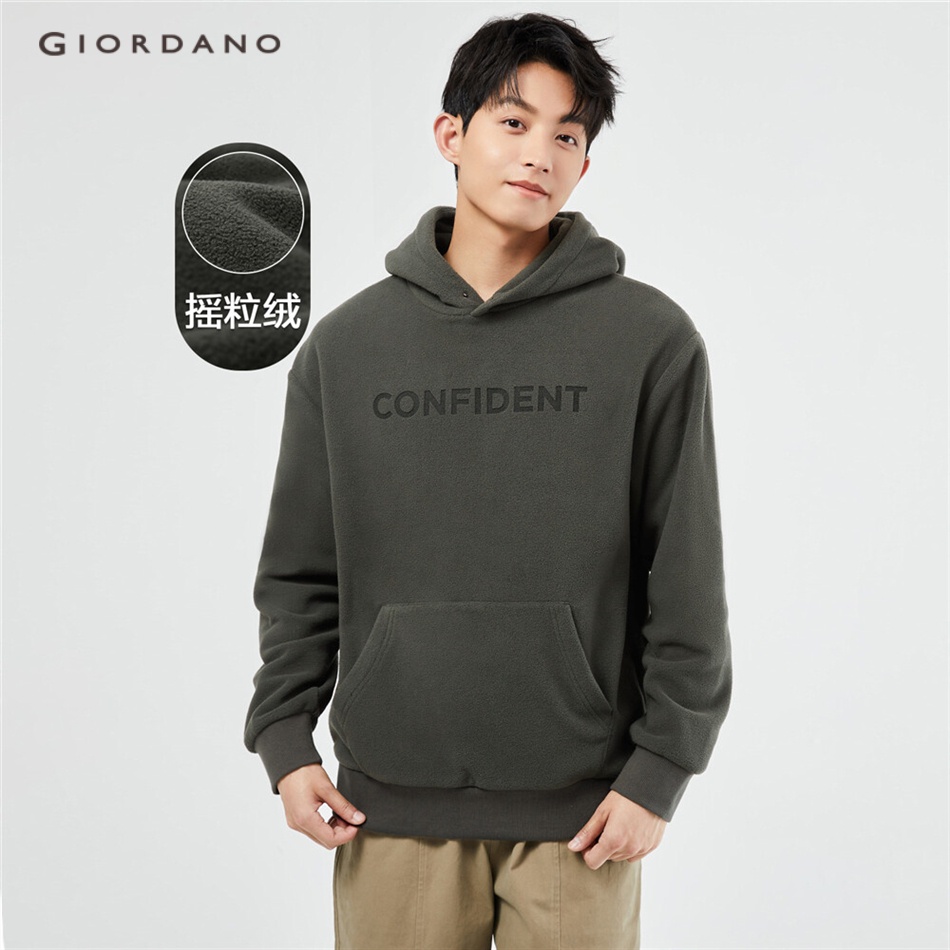 GIORDANO MEN Polar fleece kanga pocket letter hoodie 01023832