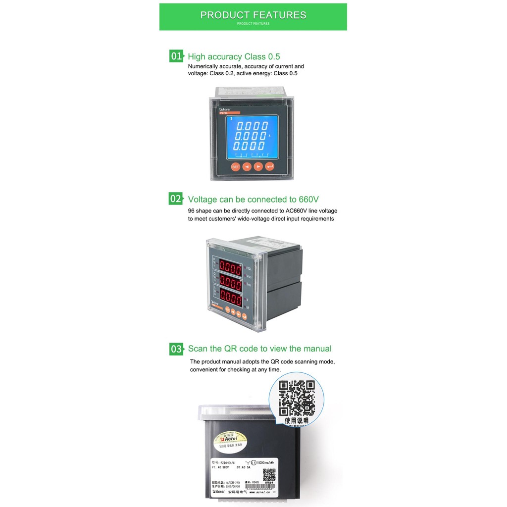 Acrel PZ96-AV3 Three Phase Multi-function Digital Power Meter with ...