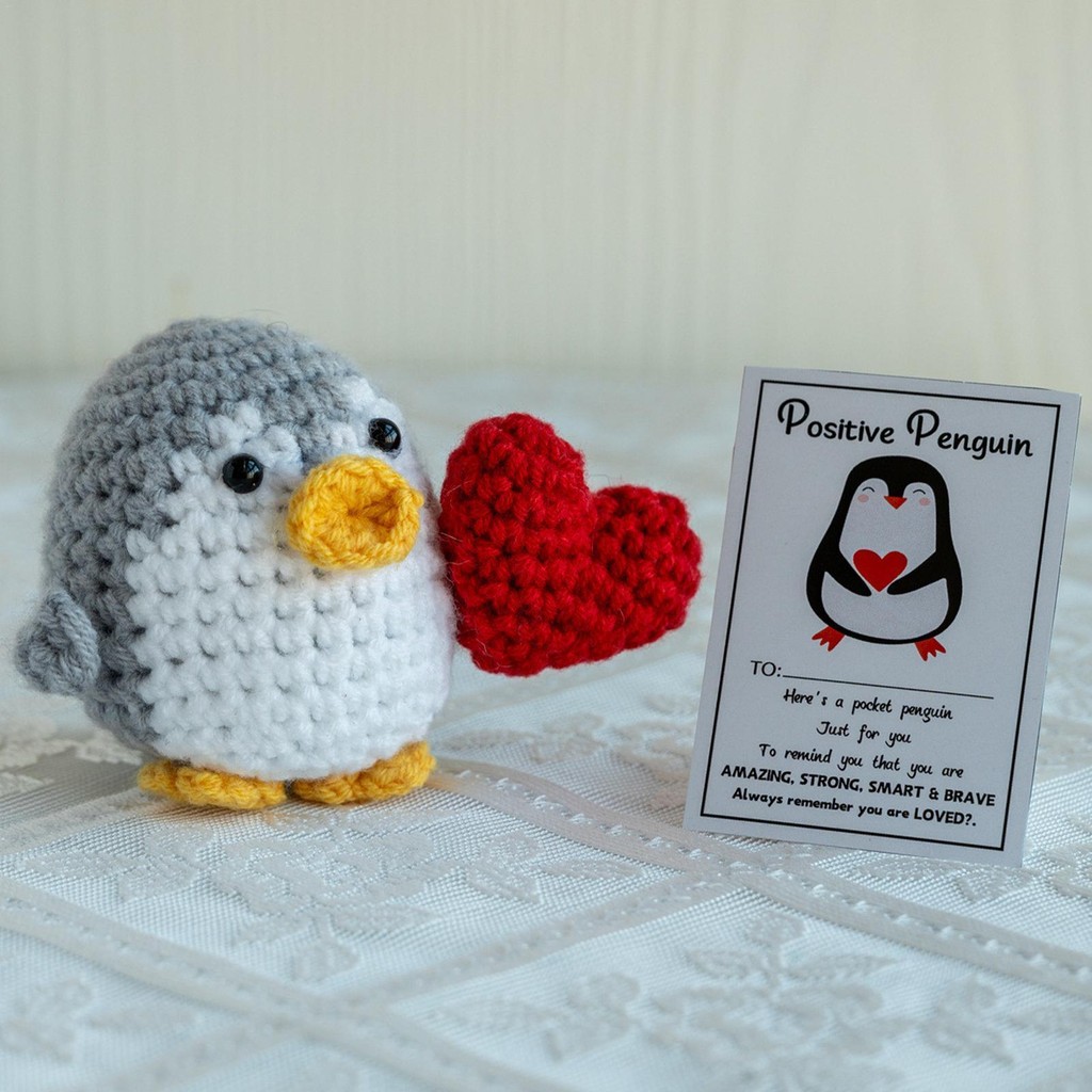 Handmade Crochet Emotional Support Penguin - 2 Inch Pocket Hug With Inspirational Card