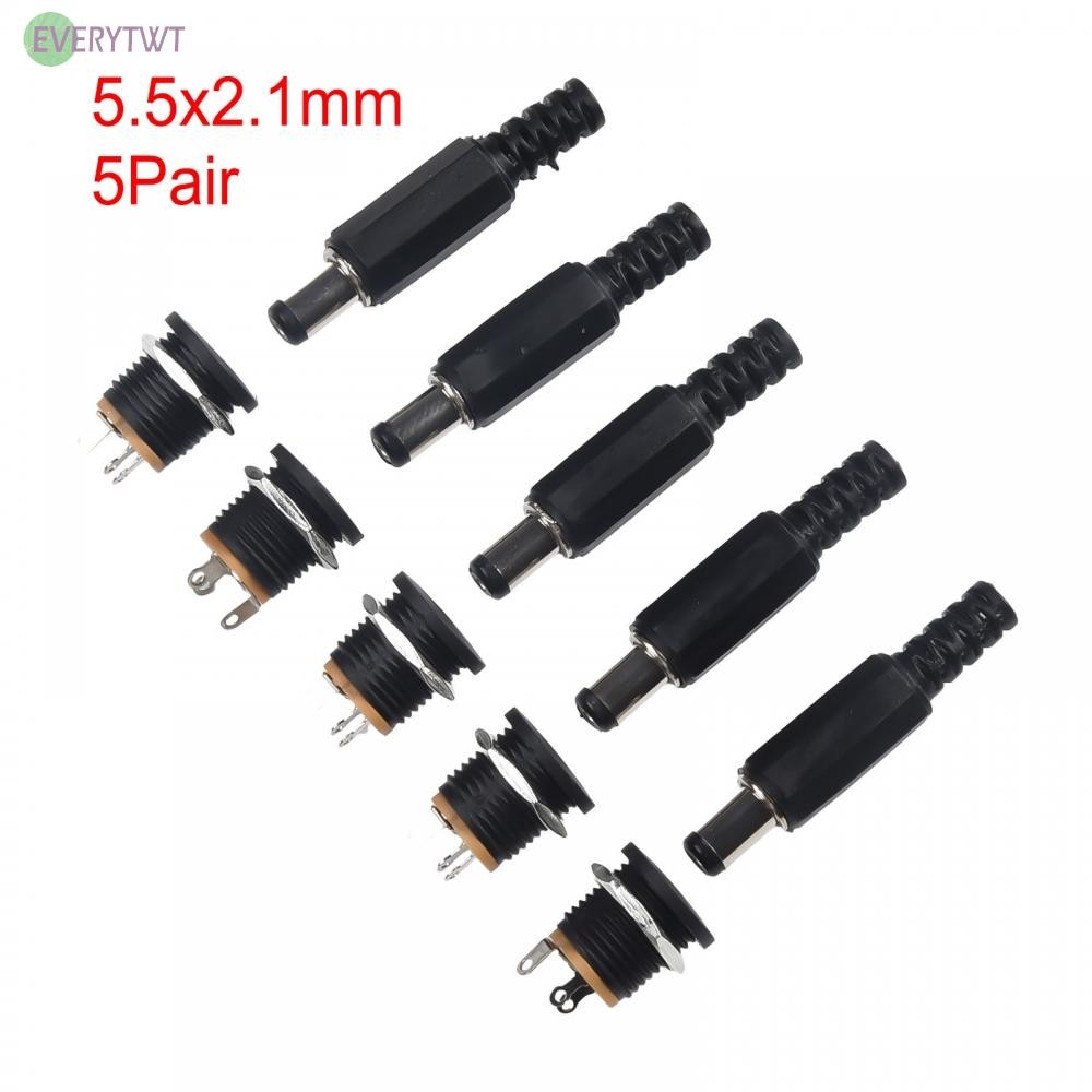 【EVER】DC Power Plug Barrel Jack Black Connector Male Female Socket ...