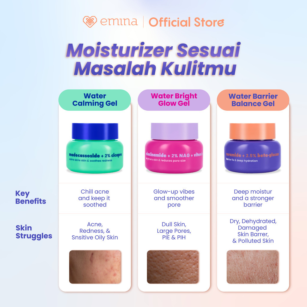 EMINA MOISTURIZER GEL PENCERAH ANTI KUSAM Emina Moist Gel (Bright Glow/PDRN/TXA) / Skincare Pelembap Pencerah Kulit Kusam Anti Bekas Jerawat PIE PIH Plumpy Glowing / Merah Jingga Official - Gambar 3