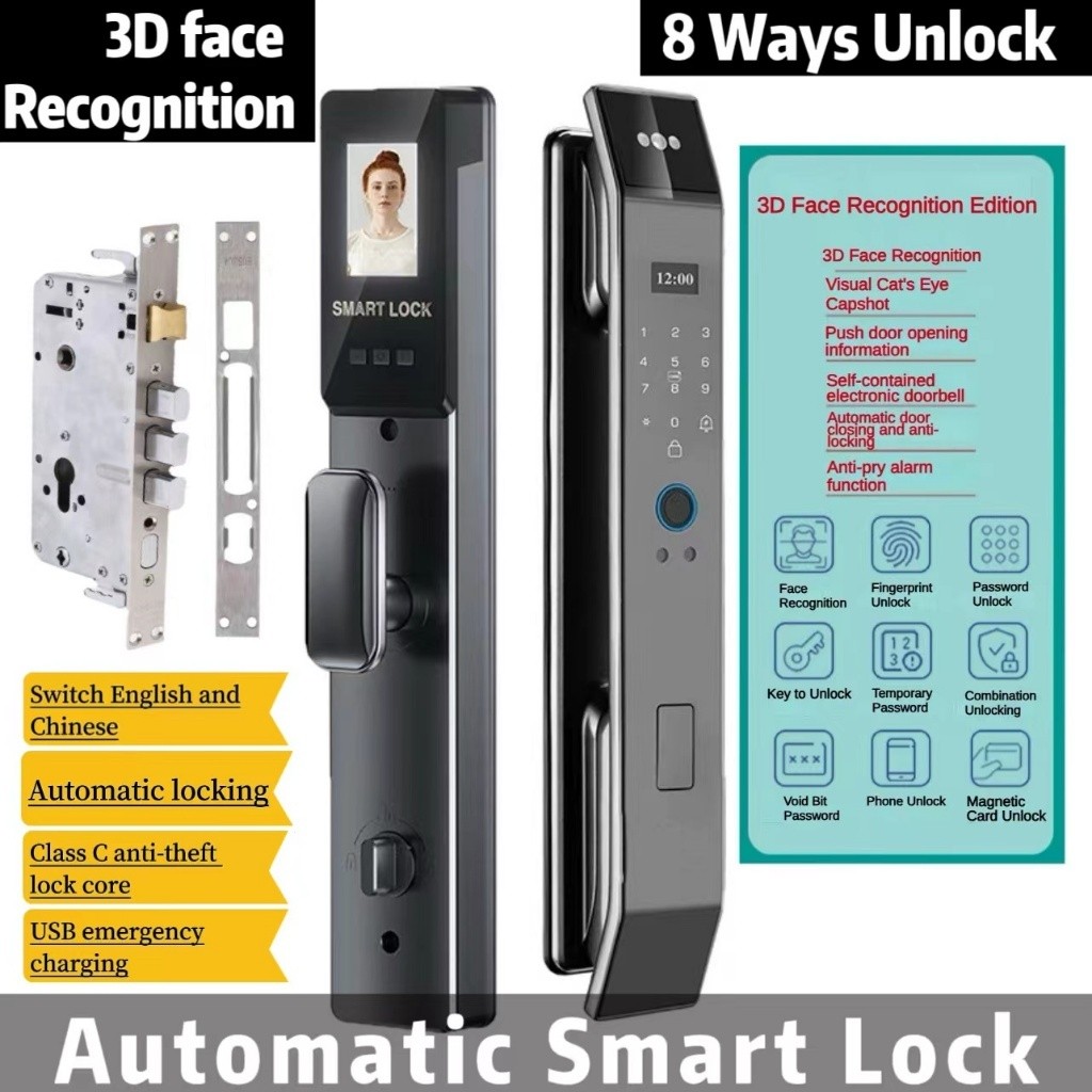 3D Face Recognition 8 in 1 Auto Password Smart Door Lock Fully ...