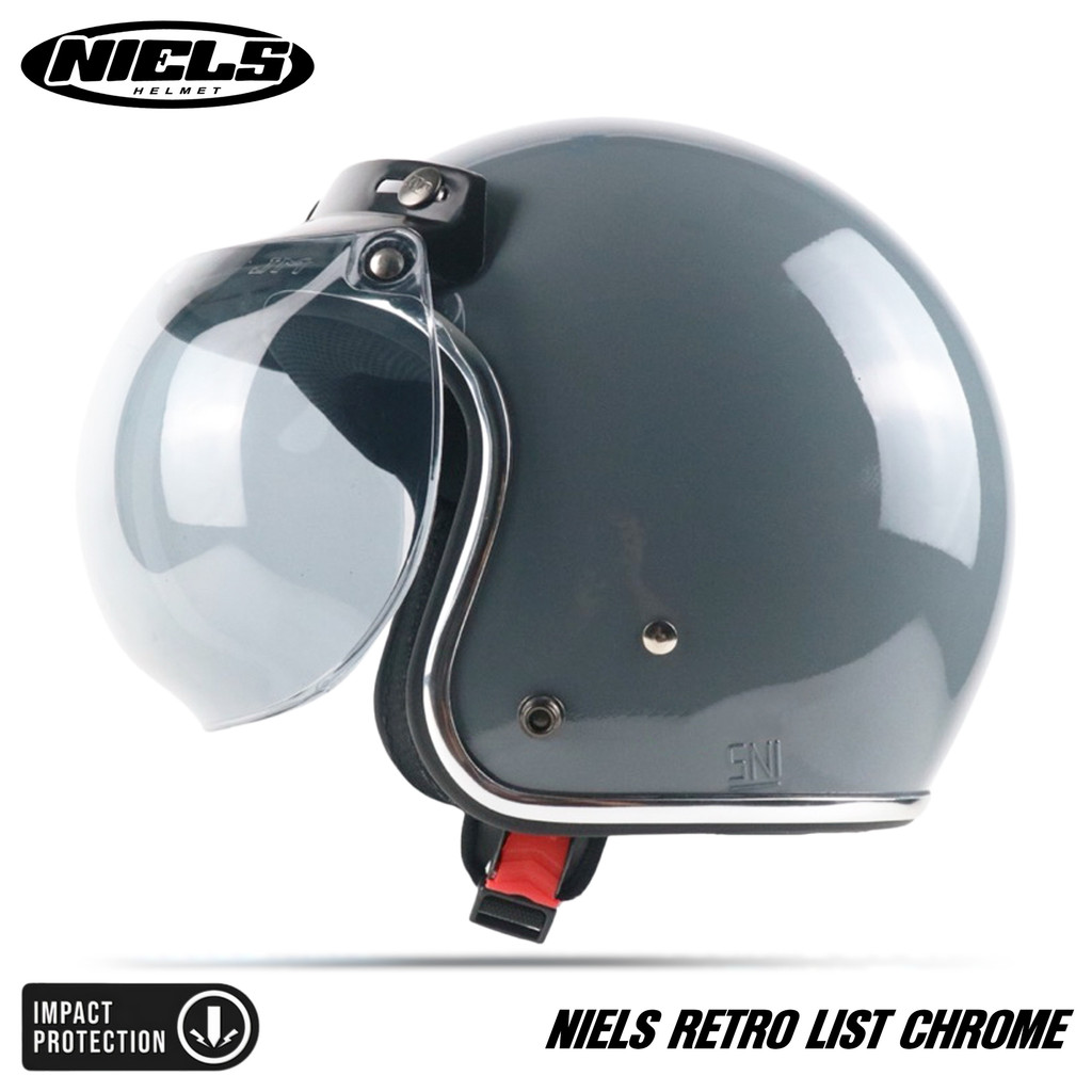 NIELS - Helm Bogo Retro List Chrome Dewasa Kaca Cembung / Kaca Datar SNI Motorcycle