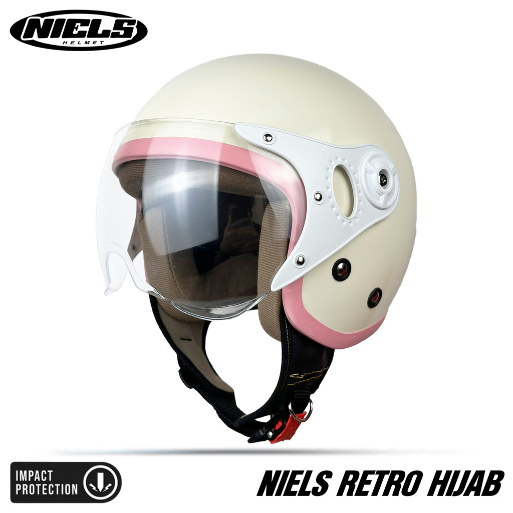 NIELS - Helm Bogo Retro Hijab Dewasa Kaca Pilot SNI Motorcycle List Pink - Gambar 4