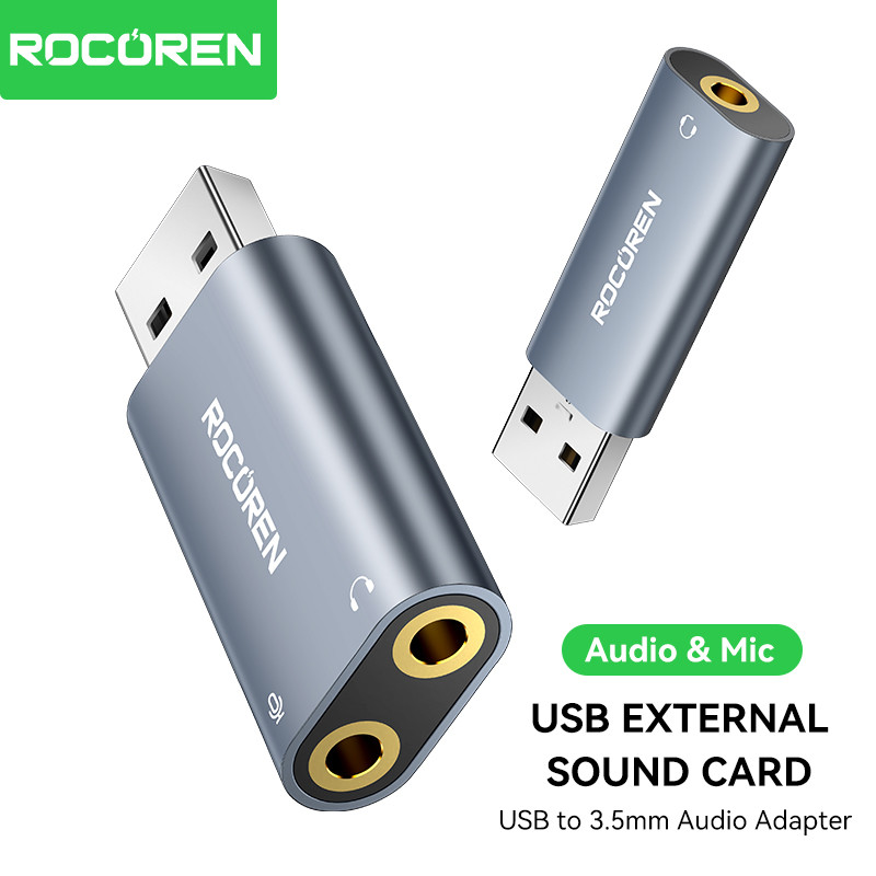 Rocoren USB External Sound Card USB to 3.5mm Jack Audio Adapter USB to ...