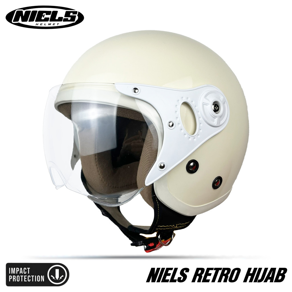 NIELS - Helm Bogo Retro Hijab Dewasa Kaca Pilot SNI Motorcycle List Putih - Gambar 4