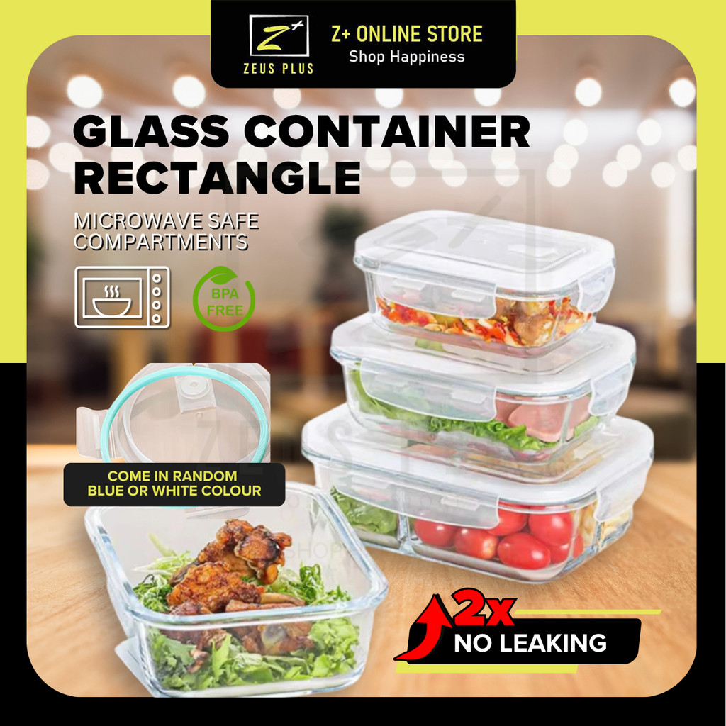 ZPLUS Rectangle Microwave Safe Glass Container Glass Food Storage Glass ...