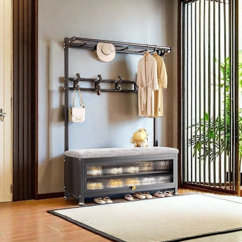 [48H Shipping] Coat Rack Floor Foyer Bedroom Doorway Shoe Wearing Stool ...