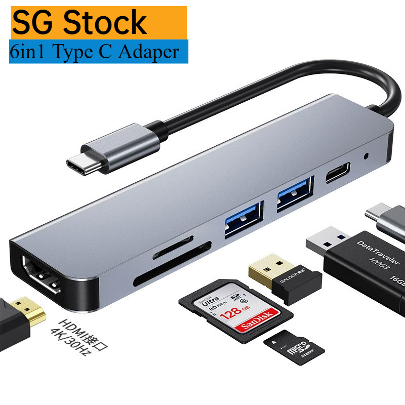 [SG Stock] 6 in 1 type C Hub for Macbook Air Pro M3 M4 M1 M2 USB ...