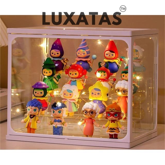 LUXATAS™ Glass Popmart Display box Storage Box with led light for Toys ...