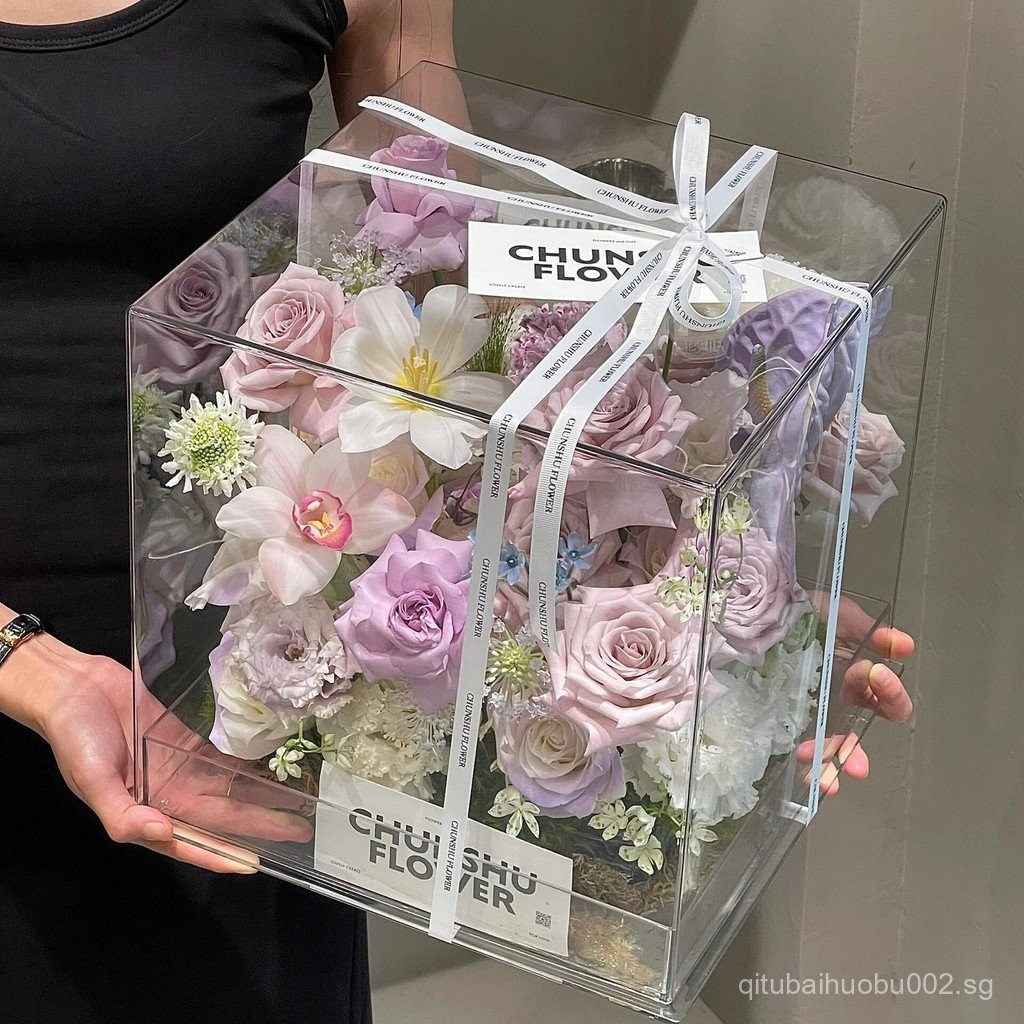 Acrylic Transparent Flower Box Square Flower Gift Box Bouquet Gift Box ...