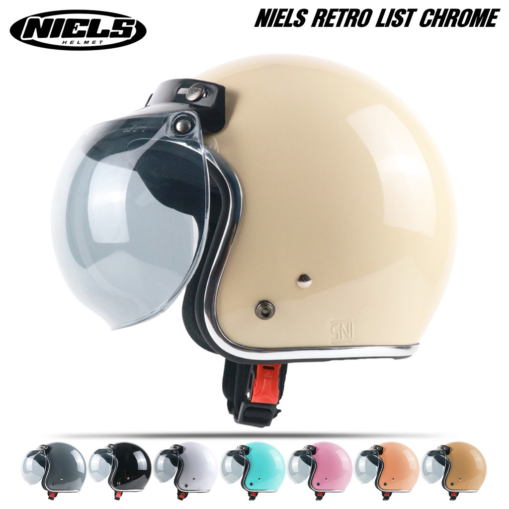 NIELS - Helm Bogo Retro List Chrome Dewasa Kaca Cembung / Kaca Datar SNI Motorcycle - Gambar 2
