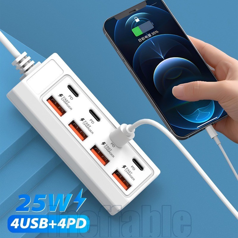 USB Hub 8 Ports Multi-Port Splitter - 4 USB 4 Type-C - Multiple Plugs ...