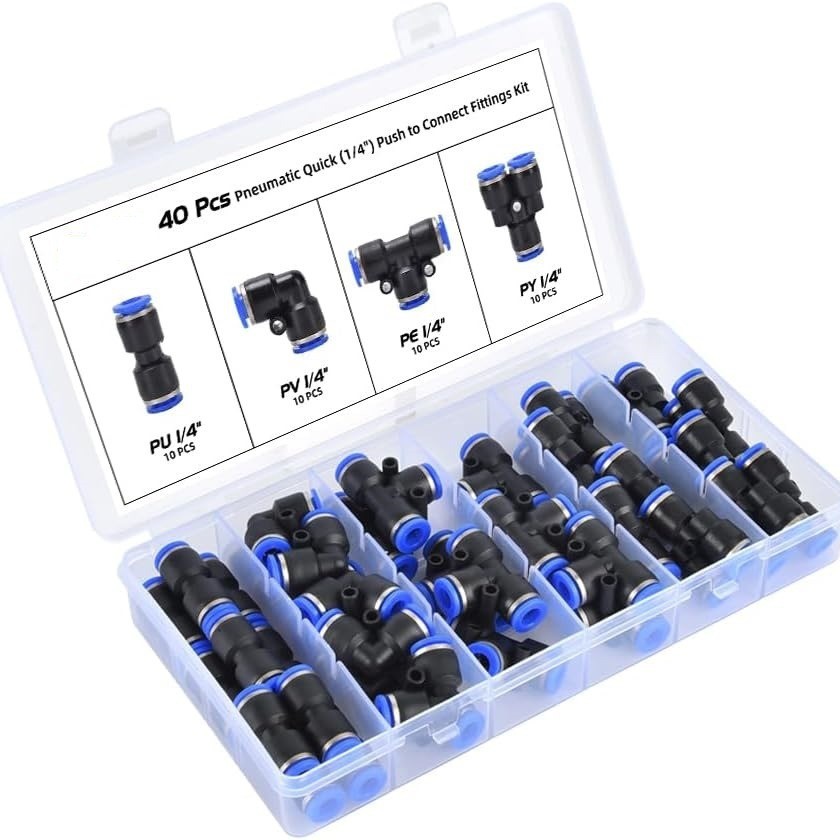 40Pcs Boxed Pneumatic Fittings Pipe Connector Tube 1/4 in OD Hose ...