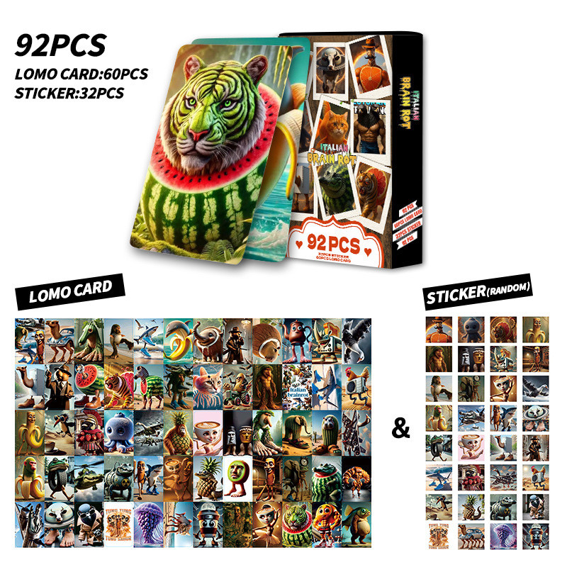 Lot 60 Cartes Collectionner Brainrot Tung Tung Sahur + 32 Autocollants - Cadeau Enfants Adolescents Fêtes