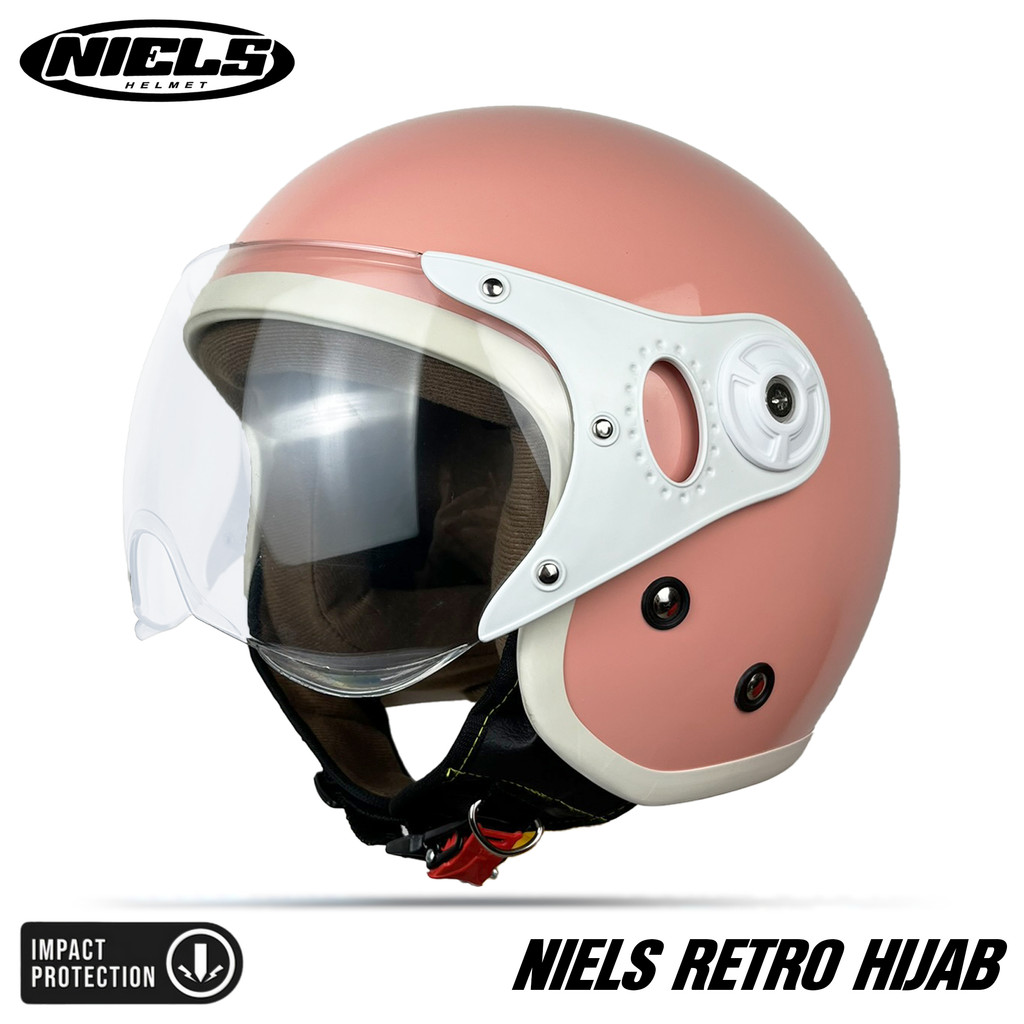 NIELS - Helm Bogo Retro Hijab Dewasa Kaca Pilot SNI Motorcycle List Putih - Gambar 3