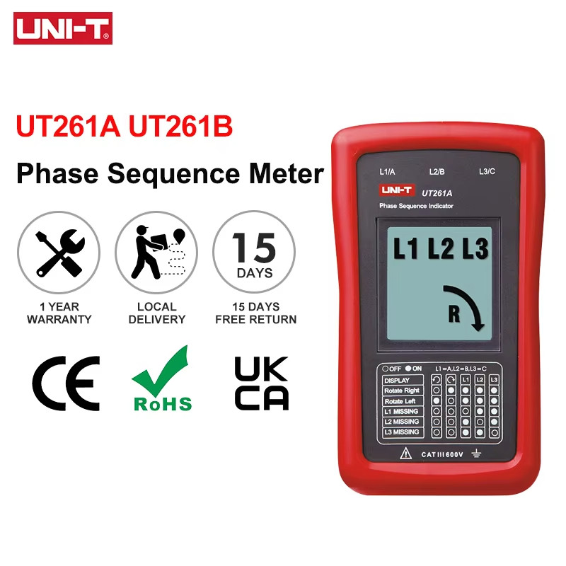 UNI-T UT261A UT261B 3 Phase Sequence Meter Phase Missing Motor Rotation ...
