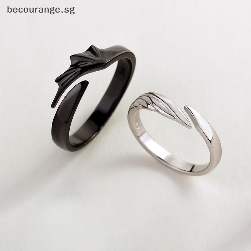 [Bec] Matching Set Couple Rings Jewelry Angel Devil Adjustable ...