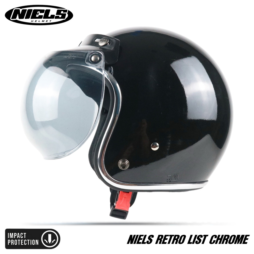 NIELS - Helm Bogo Retro List Chrome Dewasa Kaca Cembung / Kaca Datar SNI Motorcycle - Gambar 3